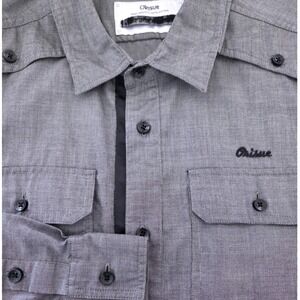 Orisue Grey Long Sleeve Button Utility Architect Shirt Sz L Micro Check Pocket